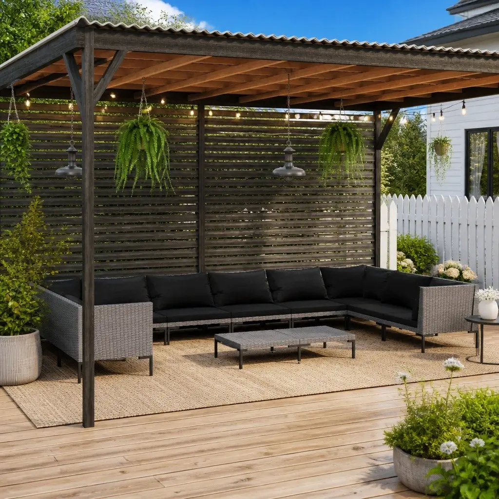 Garden Lounge Set 11 Piece Outdoor Patio Furniture Grey Poly Rattan with