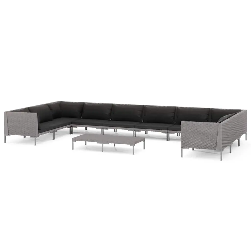 Garden Lounge Set 11 Piece Outdoor Patio Furniture Grey Poly Rattan with