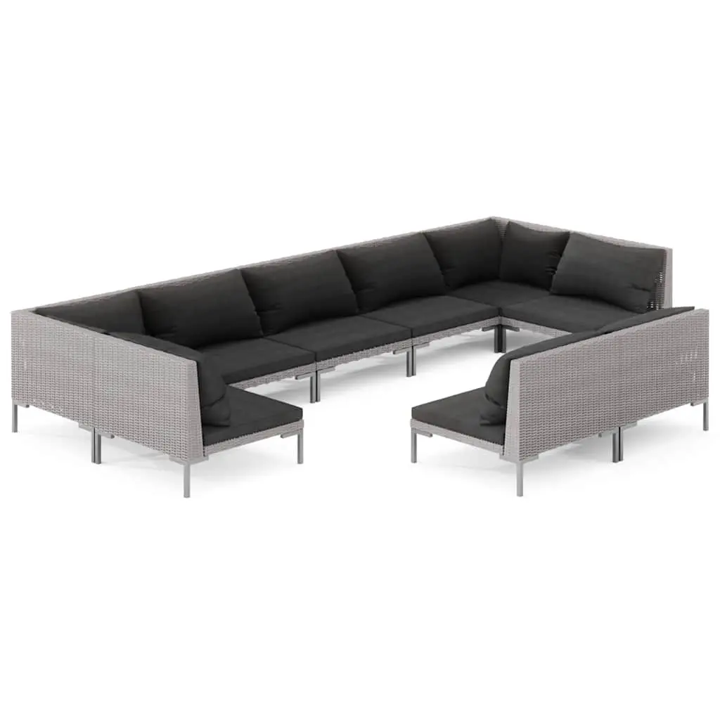 Garden Lounge Set 9 Piece Outdoor Furniture Grey Cushions Patio