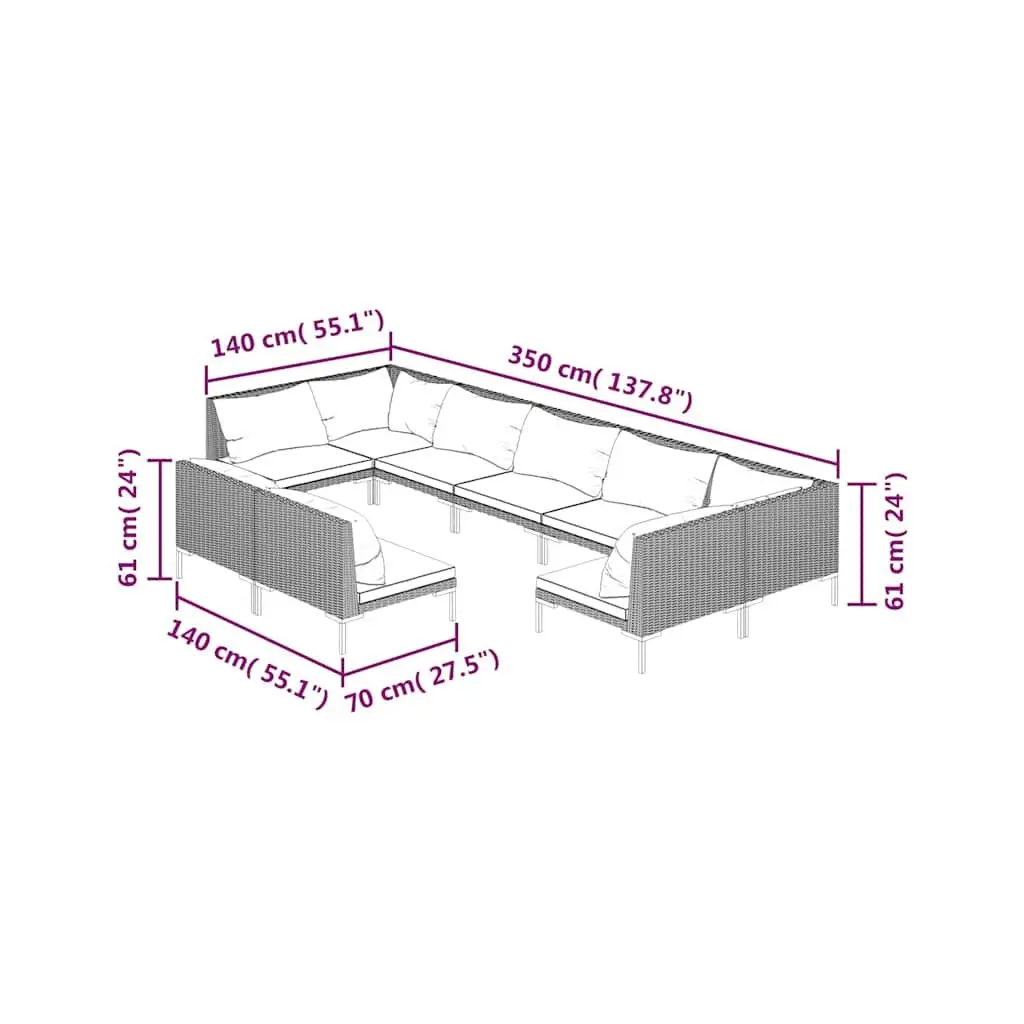 Garden Lounge Set 9 Piece Outdoor Furniture Grey Cushions Patio