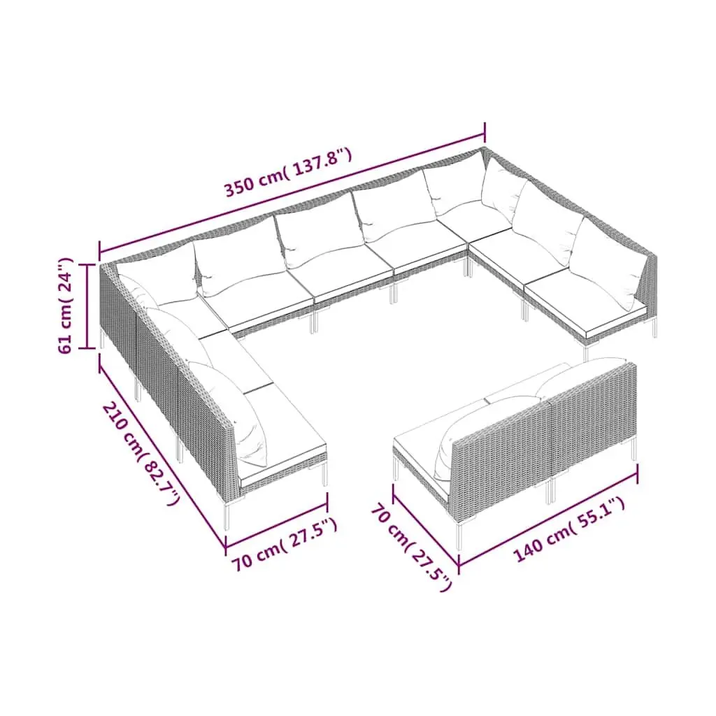 11 Piece Garden Lounge Set Outdoor Furniture Cushions Grey
