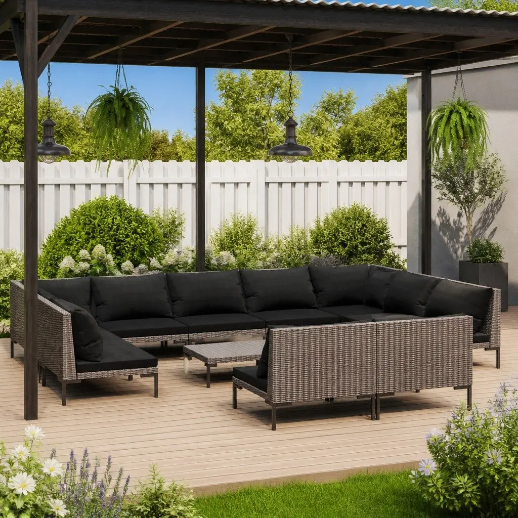 12 Piece Garden Lounge Set Cushions Outdoor Furniture Grey
