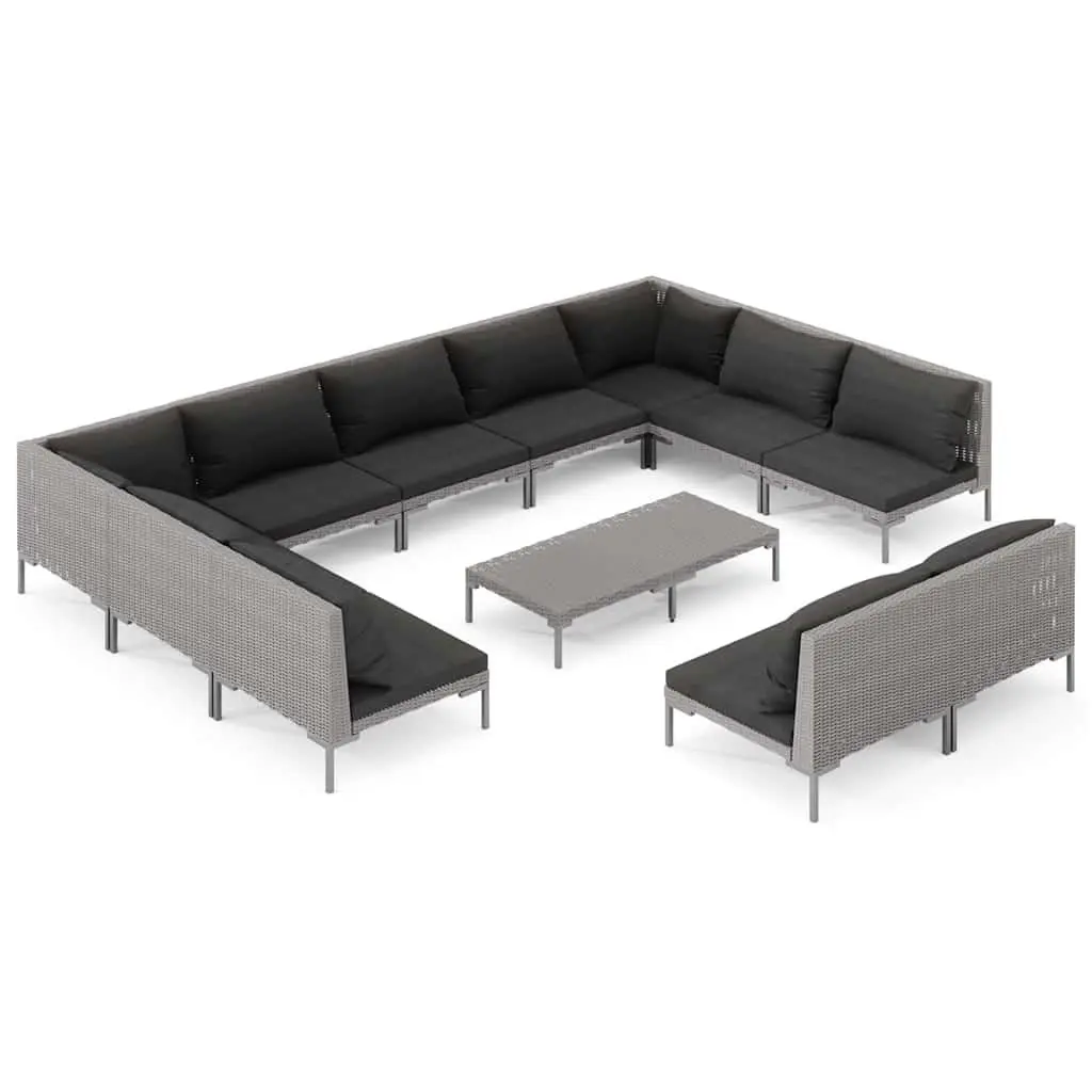 12 Piece Garden Lounge Set Cushions Outdoor Furniture Grey
