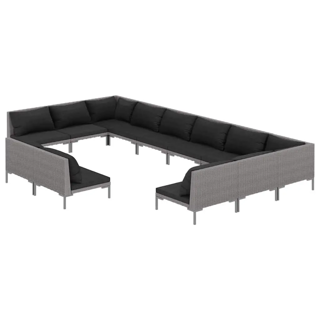 Garden Lounge Set 12 Piece Outdoor Patio Furniture Grey Rattan Sofa with