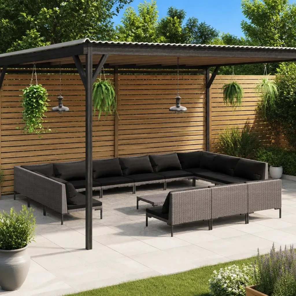 14 Piece Garden Lounge Set Outdoor Furniture Cushions Grey Poly Rattan