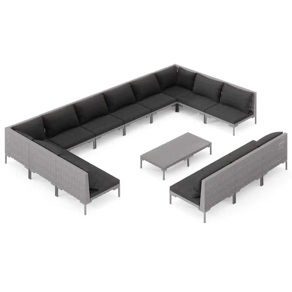 14 Piece Garden Lounge Set Outdoor Furniture Cushions Grey Poly Rattan