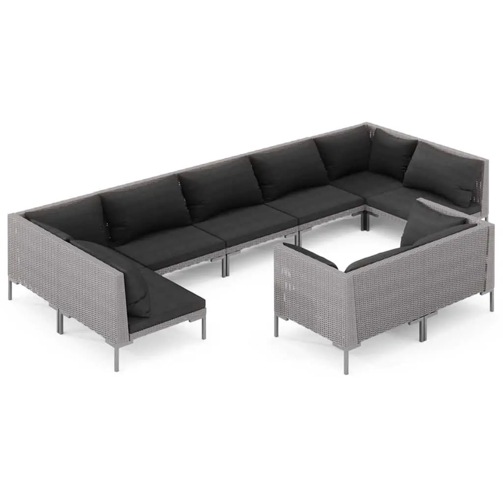 Outdoor Furniture Set 9 Piece Garden Lounge Sofa Grey Rattan Cushions Patio