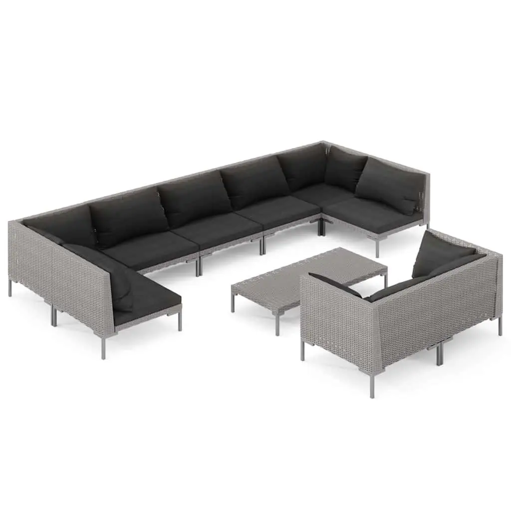 Garden Lounge Set 10 Piece Outdoor Furniture Grey Poly Rattan Cushions