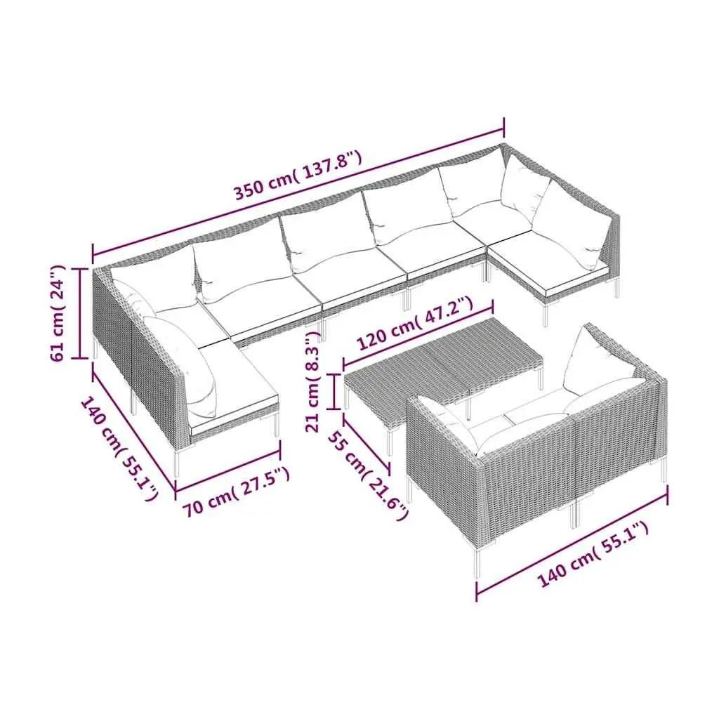 Garden Lounge Set 10 Piece Outdoor Furniture Grey Poly Rattan Cushions