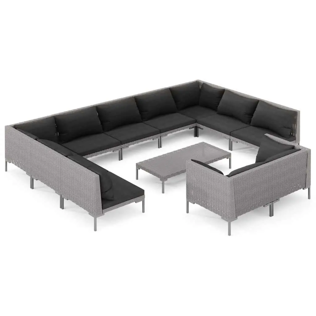 Garden Lounge Set 12 Piece Outdoor Patio Furniture Cushions Grey Rattan