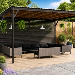 Garden Lounge Set 12 Piece Outdoor Patio Furniture Grey Rattan Sofa with