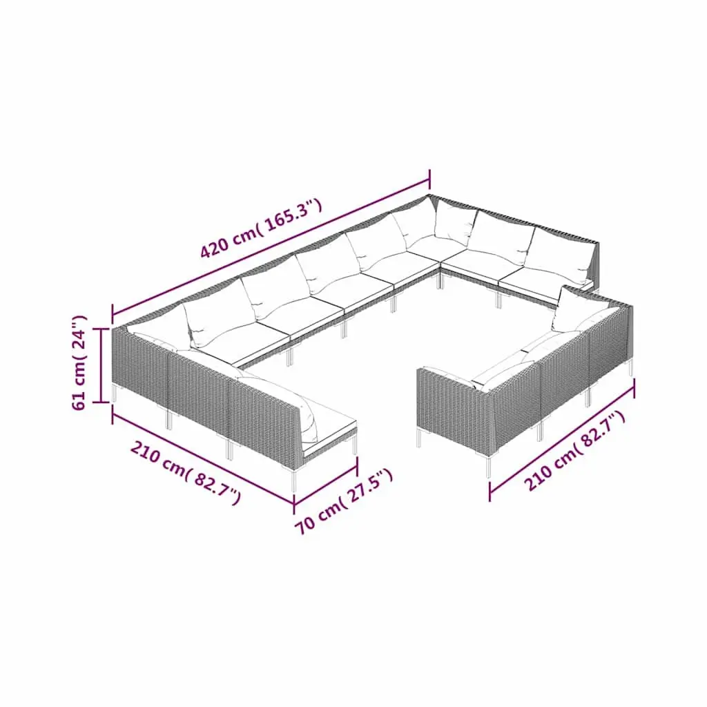 Garden Lounge Set 13 Piece Outdoor Patio Furniture Grey Rattan Sofa Cushions