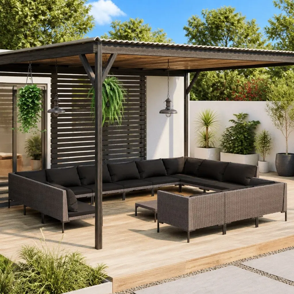Garden Lounge Set 14 Piece Outdoor Patio Furniture Cushions Grey Rattan