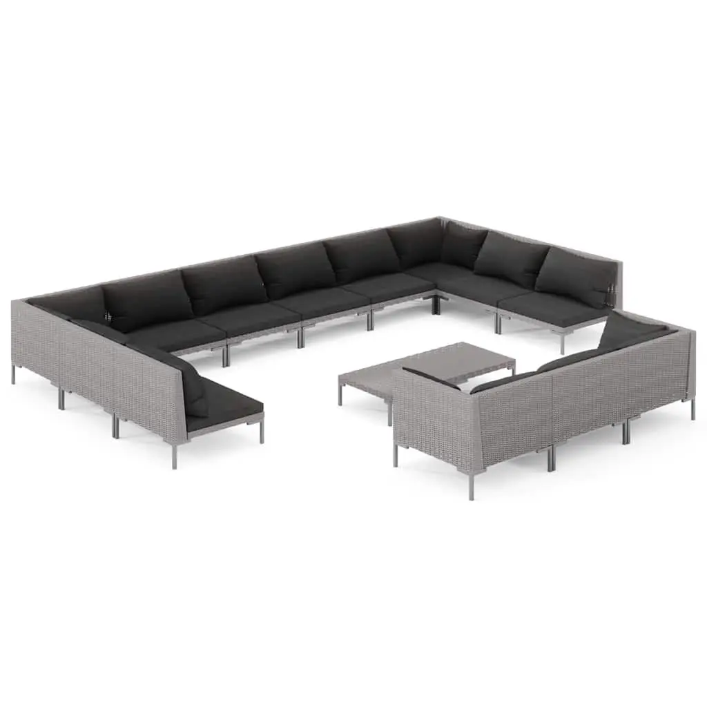Garden Lounge Set 14 Piece Outdoor Patio Furniture Cushions Grey Rattan