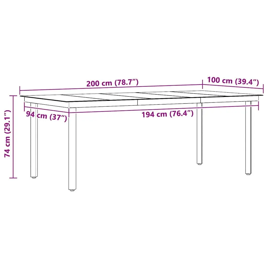 Garden Dining Table Outdoor Use 200 x 100 cm Black Steel Frame Glass Top