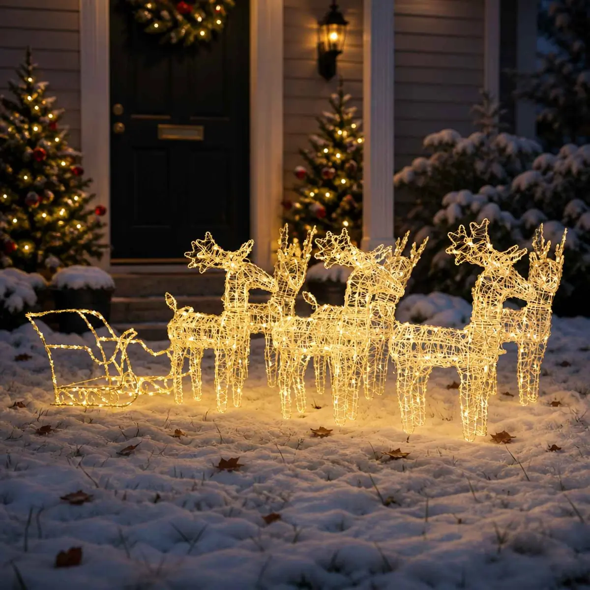 Outdoor Christmas Sleigh Decoration with Lighted Reindeer 320 LED Warm White Acrylic