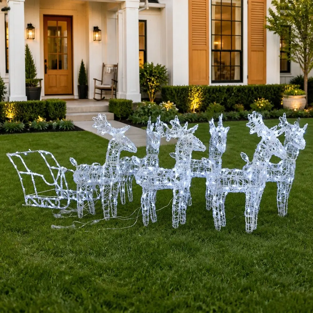 Christmas Lights Decoration Reindeer Sleigh 320 LEDs Cold White Outdoor Yard
