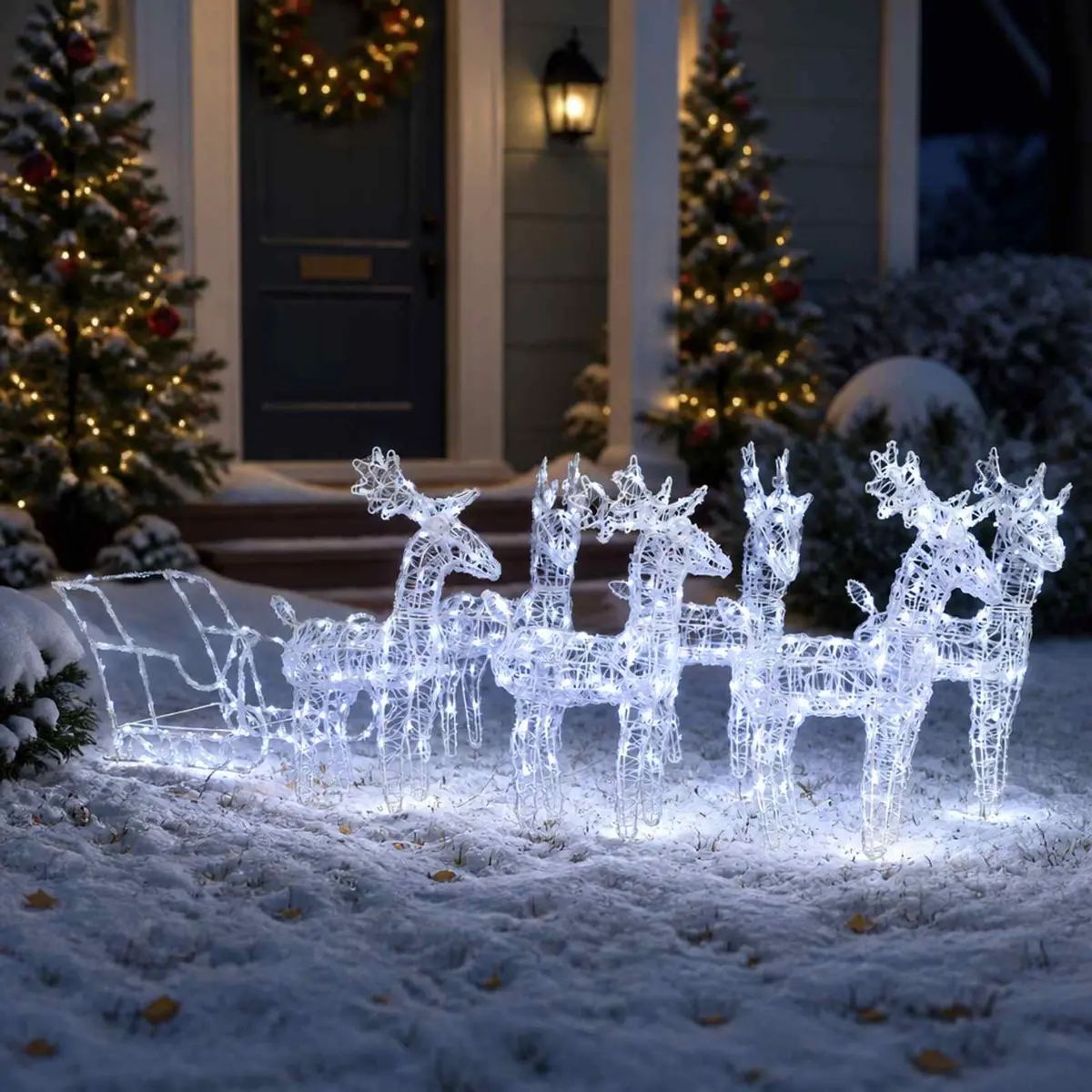 Christmas Lights Decoration Reindeer Sleigh 320 LEDs Cold White Outdoor Yard