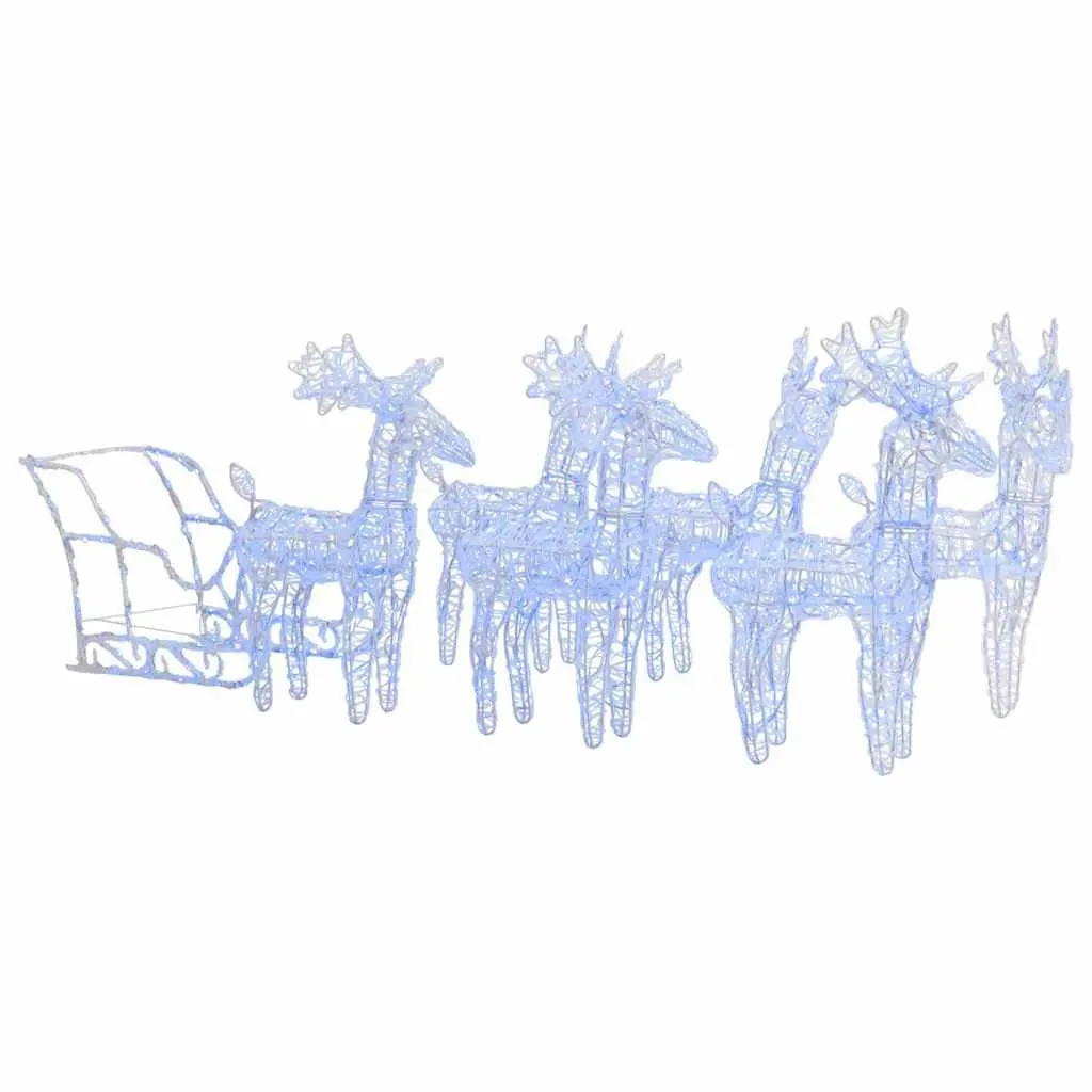 Christmas Yard Decoration Reindeer Sleigh 320 LED Lights Acrylic Blue