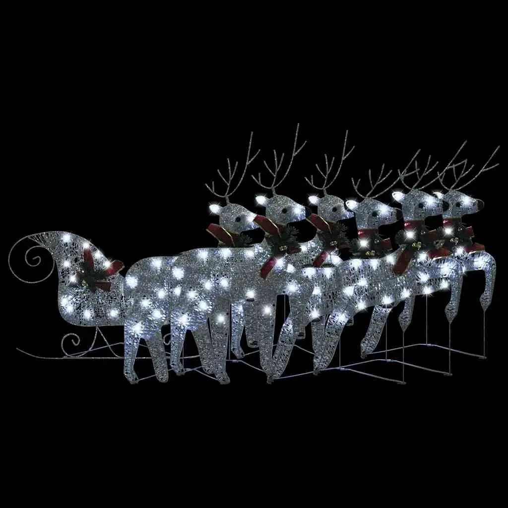 Christmas Decoration Reindeer Sleigh LED Lights 140 Outdoor Indoor Silver