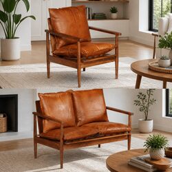 Comfortable Brown Leather Sofa Set with Handmade Quality