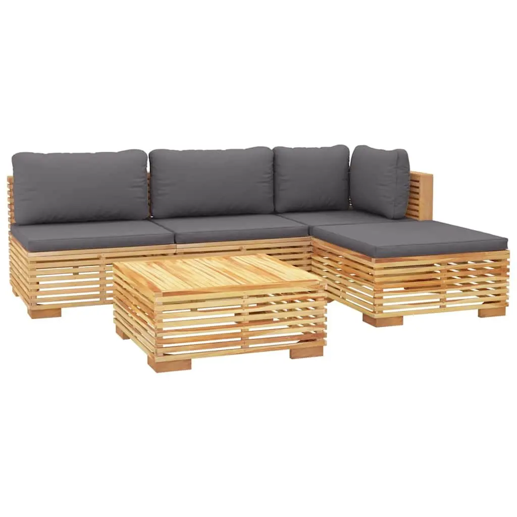 5 Piece Garden Lounge Set Cushions Solid Wood Outdoor Furniture Brown