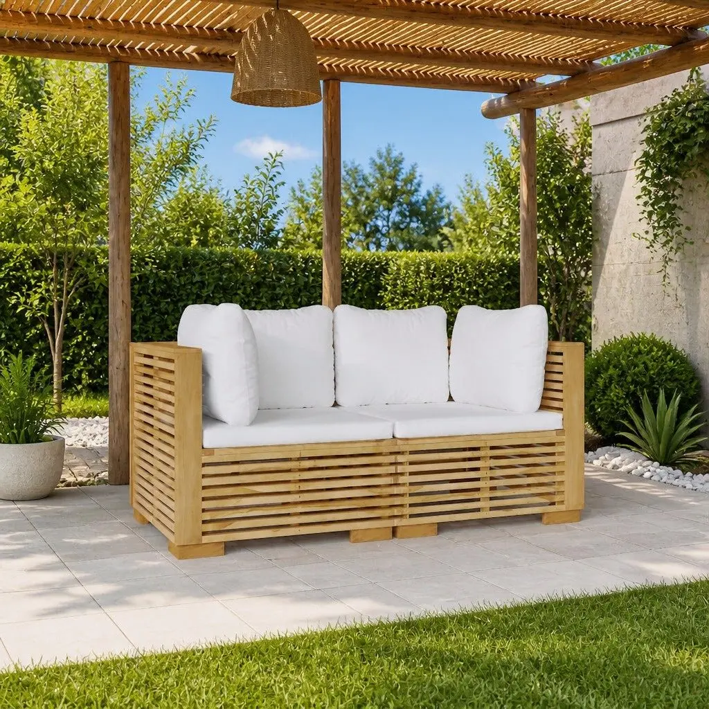 Corner Sofa Set Outdoor Furniture 2 Piece Solid Wood Cushions Brown