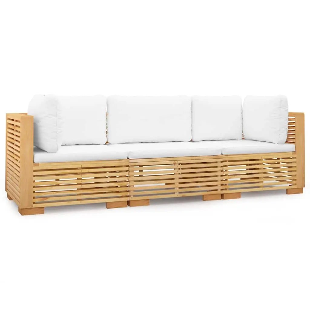 3 Piece Outdoor Lounge Set Garden Furniture Brown Teak Wood Cushions