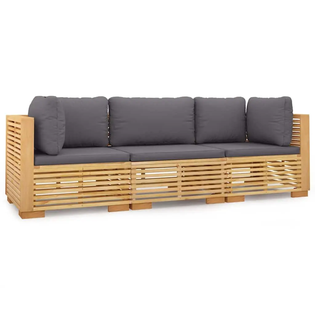 3 Piece Garden Lounge Set Outdoor Furniture Cushions Solid Wood Teak Brown