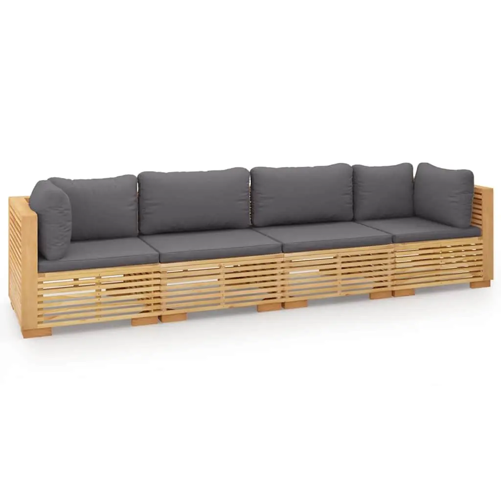 Garden Lounge Set Outdoor Furniture 4 Piece Teak Wood with Cushions Brown