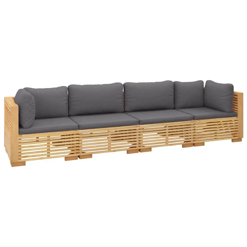 Garden Lounge Set Outdoor Furniture 4 Piece Teak Wood with Cushions Brown