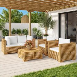 Comfortable Teak Garden Lounge Set with Cushions