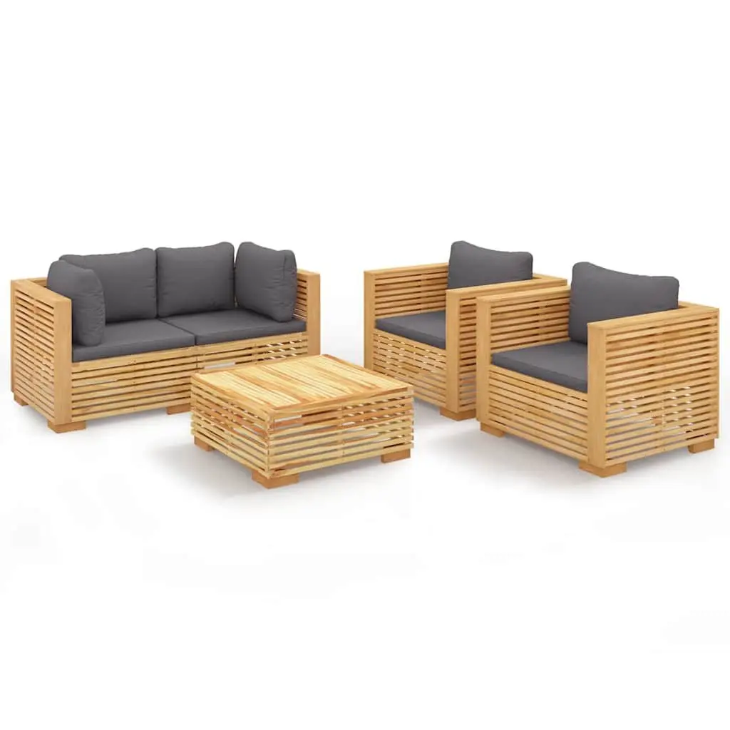 Garden Lounge Set 5 Piece Solid Wood Teak Outdoor Furniture with Cushions Brown