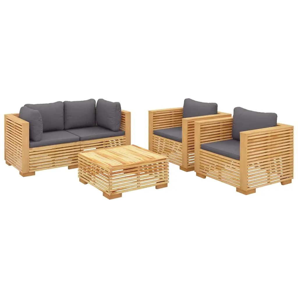 Garden Lounge Set 5 Piece Solid Wood Teak Outdoor Furniture with Cushions Brown