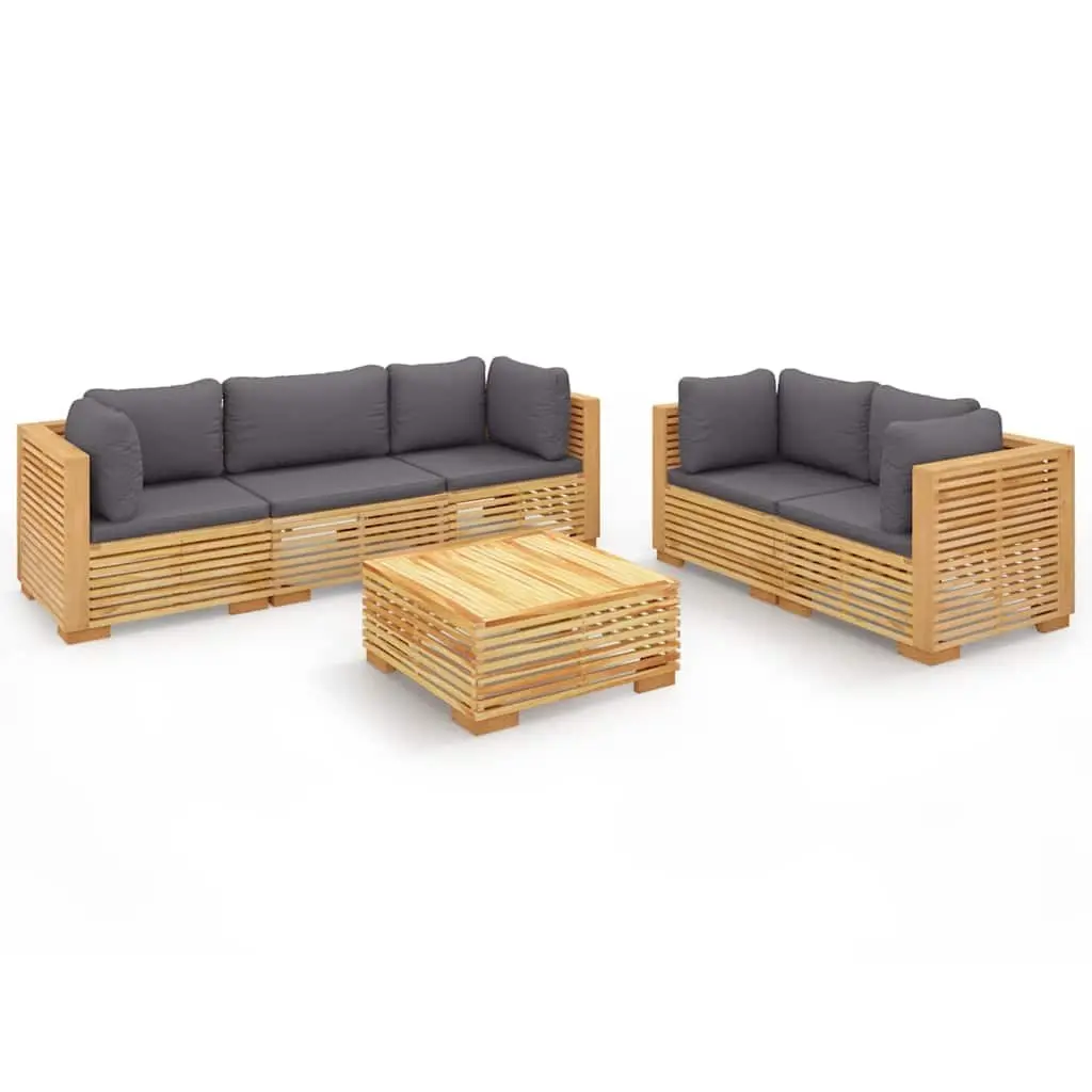 6 Piece Garden Lounge Set Outdoor Furniture Cushions Solid Wood Teak Brown