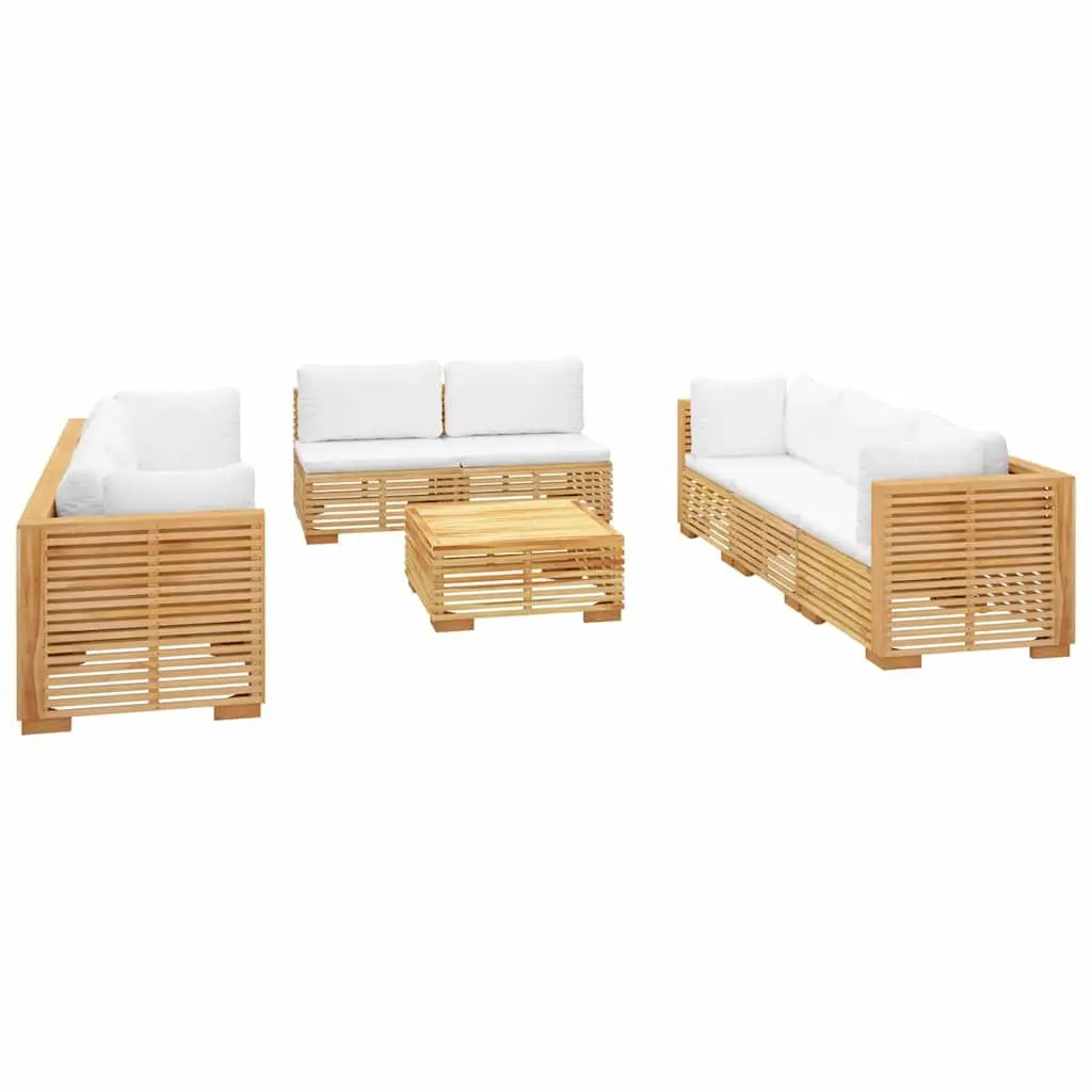 9 Piece Garden Lounge Set Outdoor Furniture Cushions Solid Wood Teak Brown