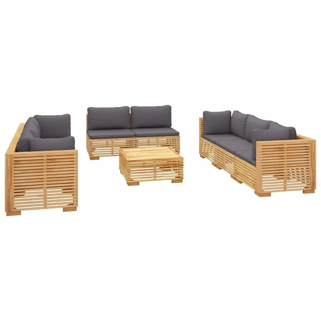 Garden Lounge Set Outdoor Furniture 9 Piece Teak Wood with Cushions Brown
