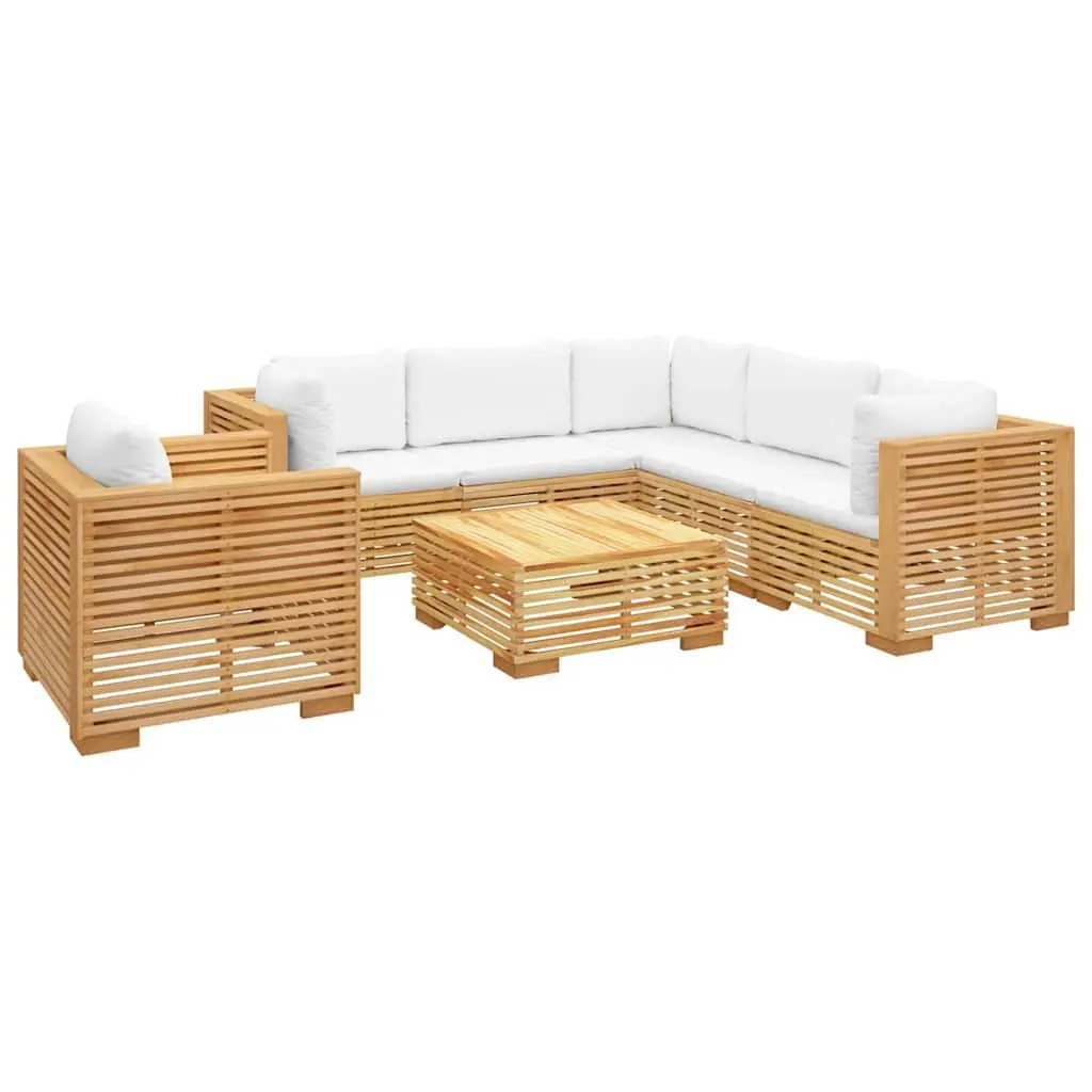 Garden Lounge Set 7 Piece Outdoor Furniture Solid Teak Wood with Cushions Brown