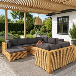 Practical 10 Piece Garden Lounge Set Made of Teak Wood