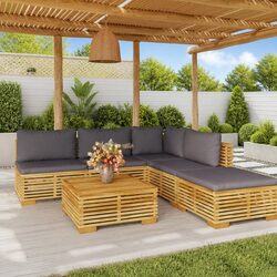 Garden Lounge Set 6 Piece Outdoor Furniture Teak Wood with Cushions Brown