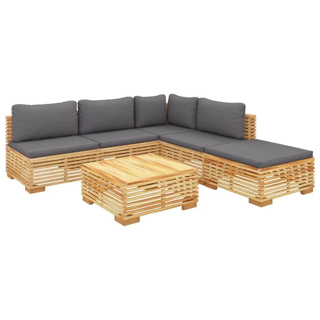 Garden Lounge Set 6 Piece Outdoor Furniture Teak Wood with Cushions Brown