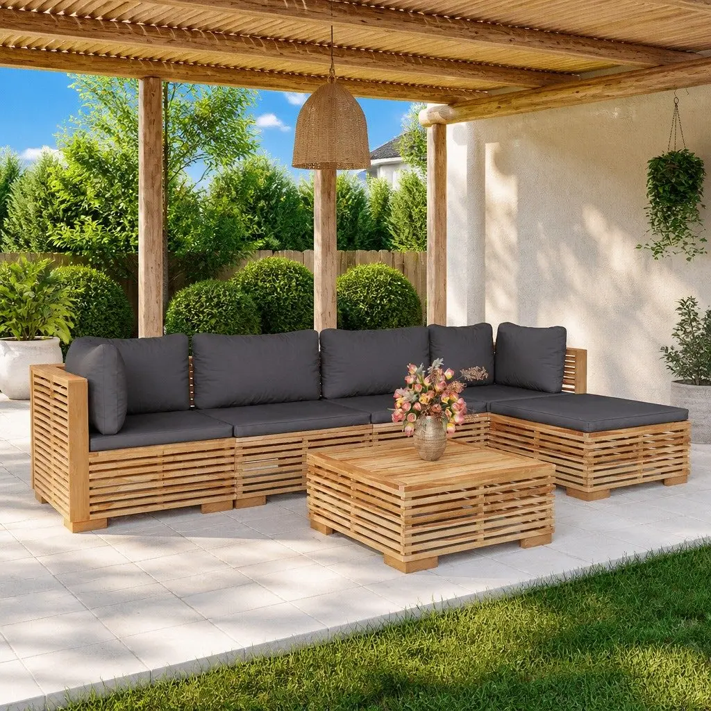 6 Piece Garden Lounge Set Outdoor Furniture Teak Wood Brown