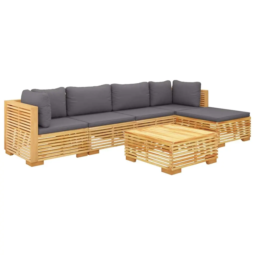 6 Piece Garden Lounge Set Outdoor Furniture Teak Wood Brown