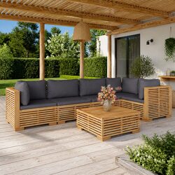 Comfortable 6-Piece Outdoor Teak Lounge Set with Cushions