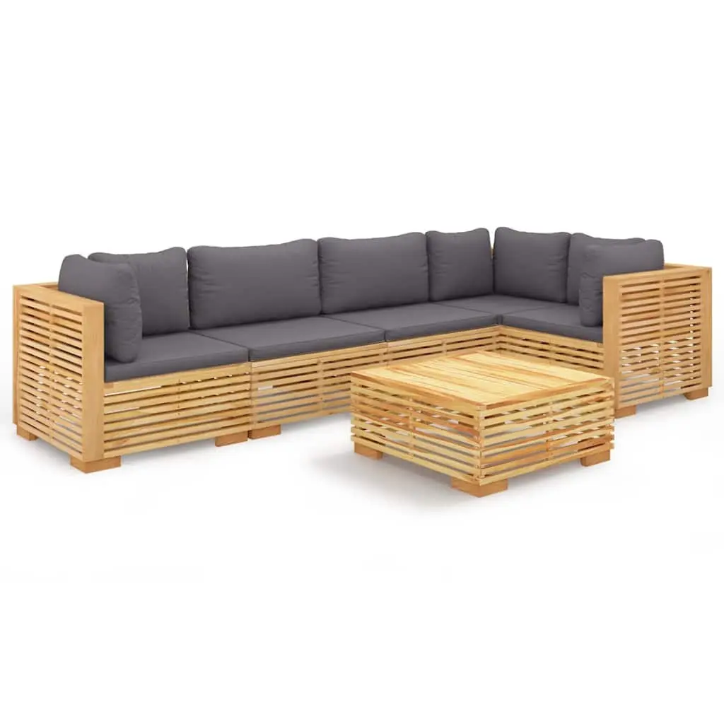 Outdoor Furniture Lounge Set Teak Wood 6 Piece Seating with Cushions Brown