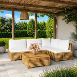 5-Piece Garden Lounge Set with Teak Wood and Cushions