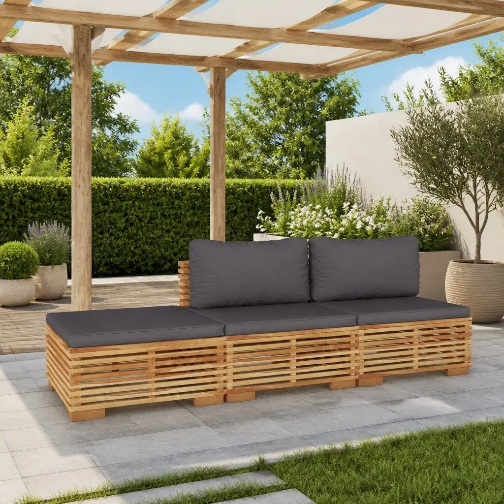 3 Piece Garden Lounge Set Outdoor Furniture Cushions Solid Wood Teak Brown