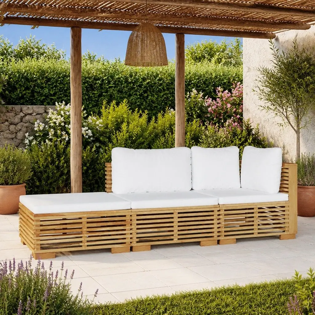 3 Piece Garden Lounge Set Outdoor Furniture Solid Teak Wood Brown with Cushions