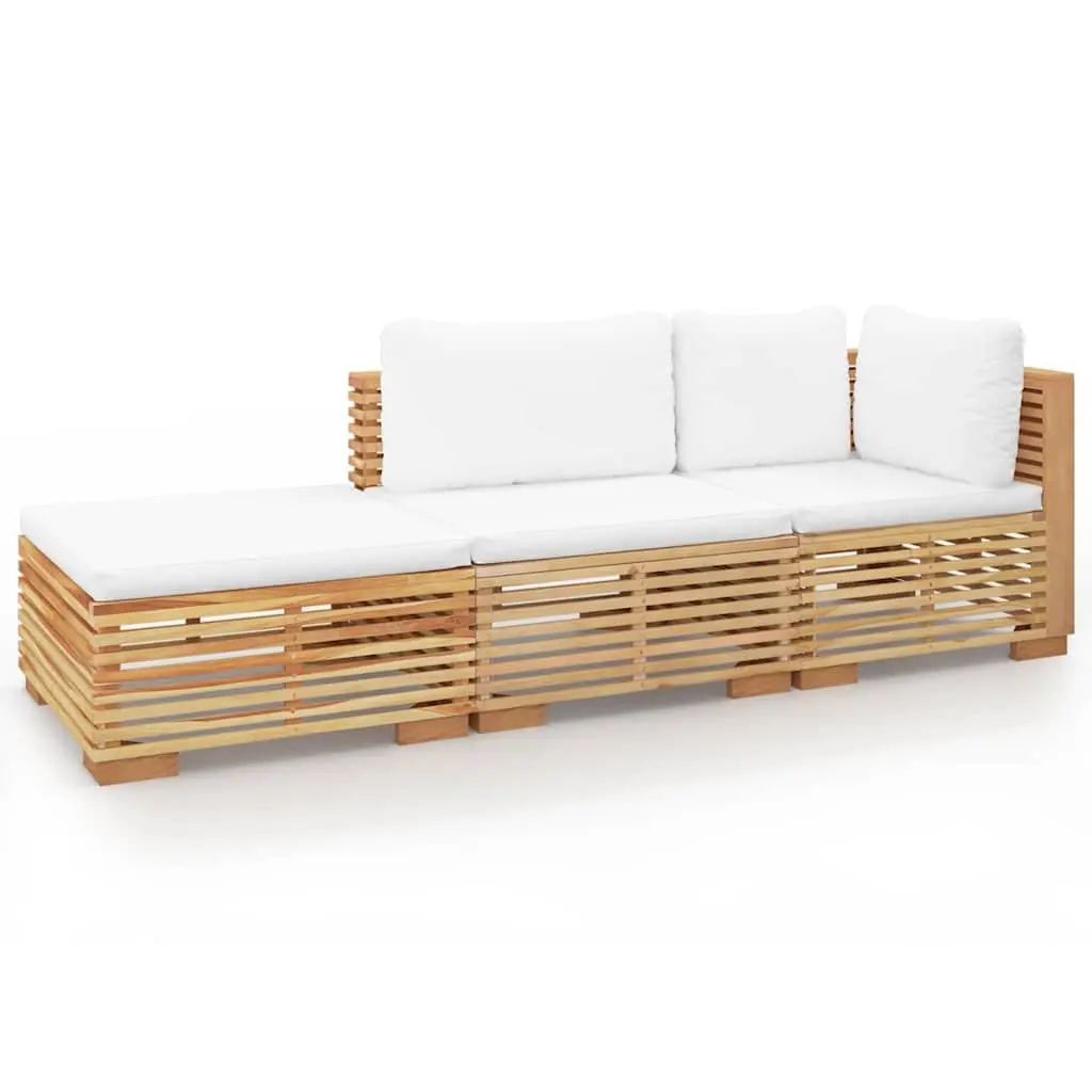 3 Piece Garden Lounge Set Outdoor Furniture Solid Teak Wood Brown with Cushions
