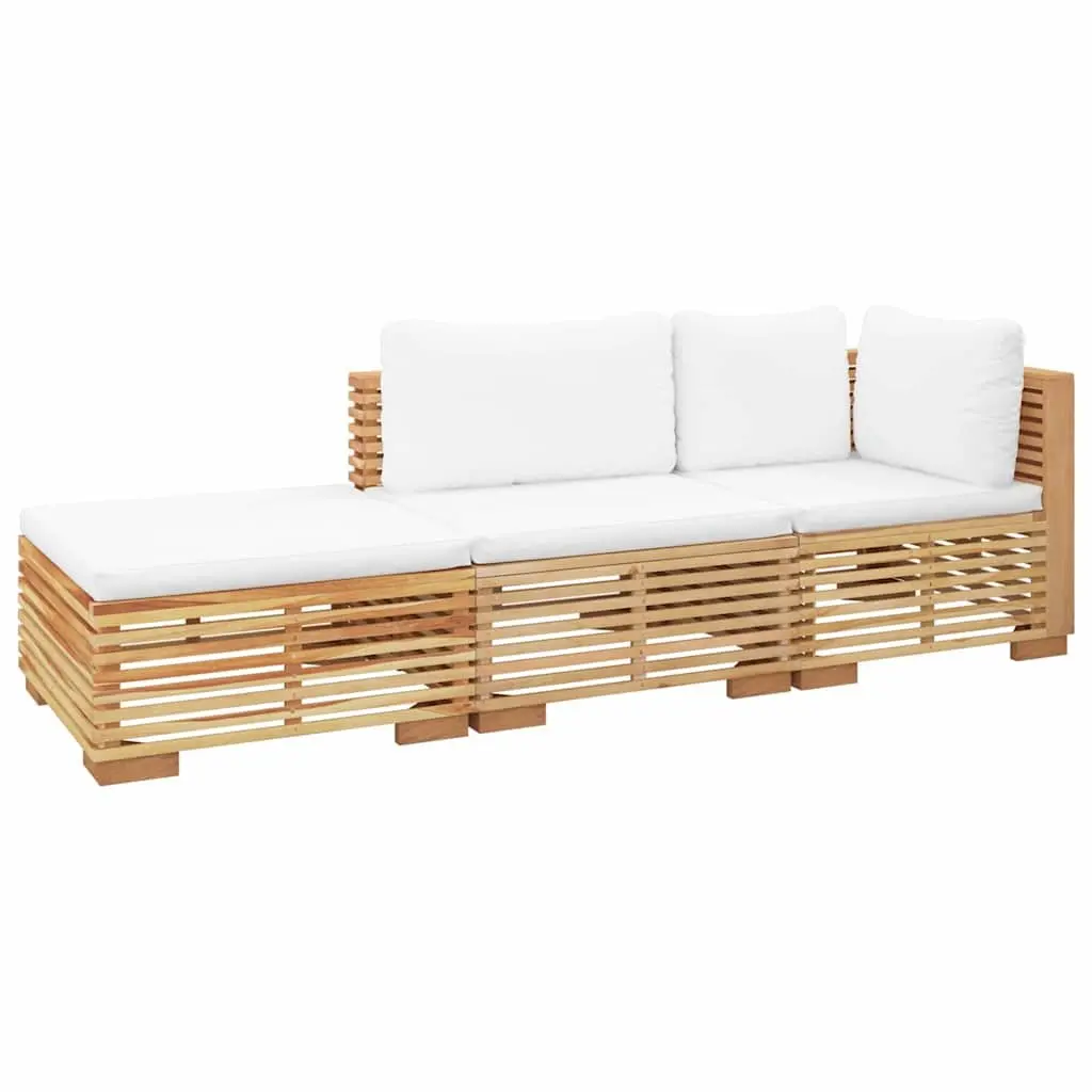 3 Piece Garden Lounge Set Outdoor Furniture Solid Teak Wood Brown with Cushions